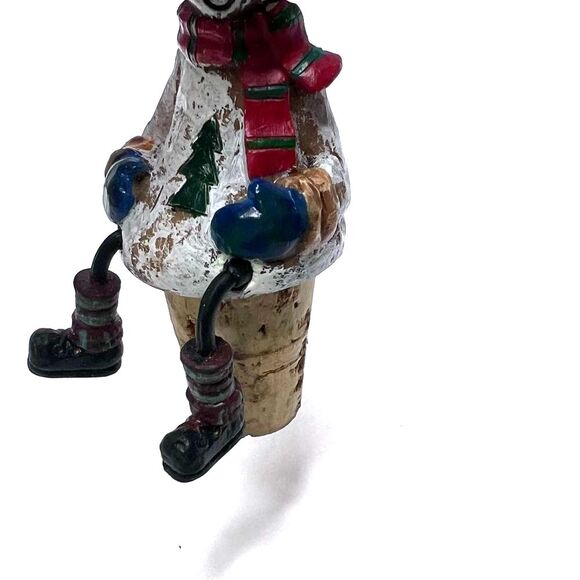 Christmas Snowman Dangler Hand Painted Bottle Topper Stoppers Cork Wine Holiday - Picture 11 of 11
